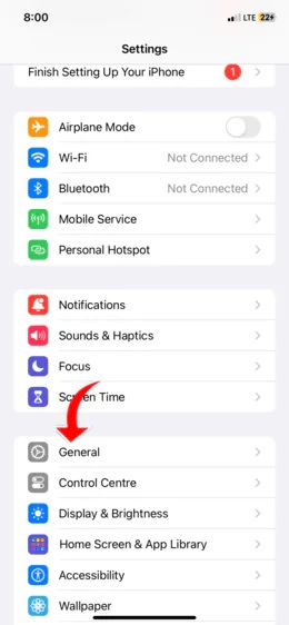 Click General From iPhone Setting