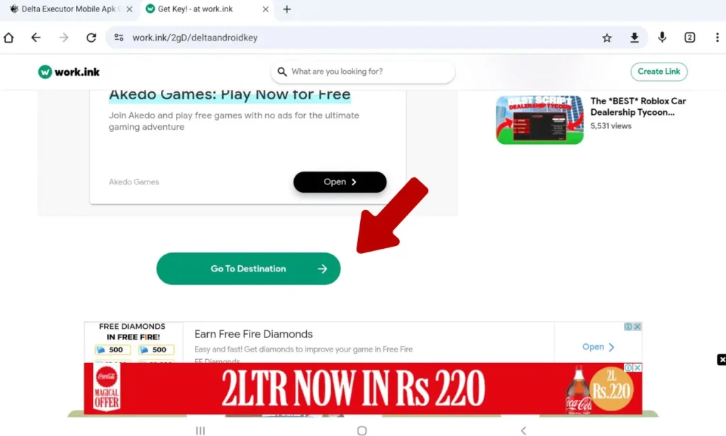 Scroll down the page and click on Go to Destination